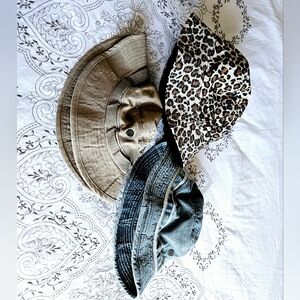 Stylish Bucket Hat Trio - Leopard, Tan, and Blue